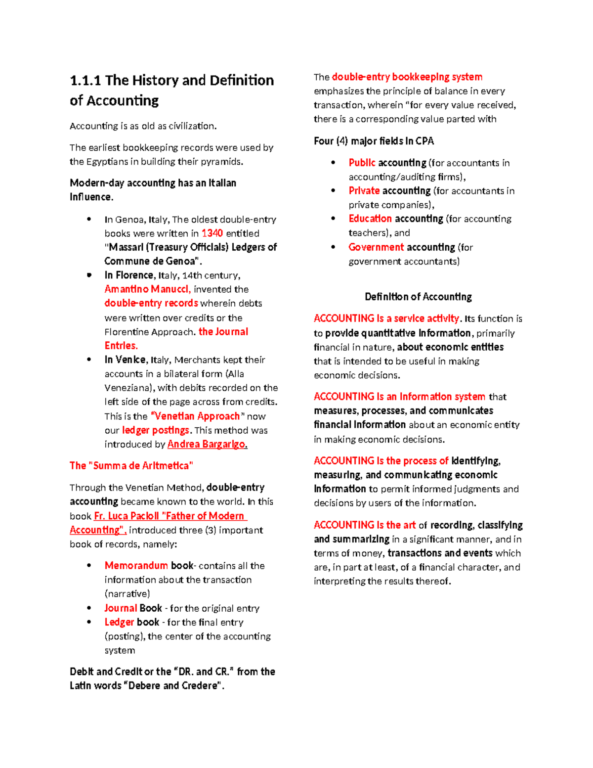 Module 1 outline - Acctg 015 - 1.1 The History and Definition of ...