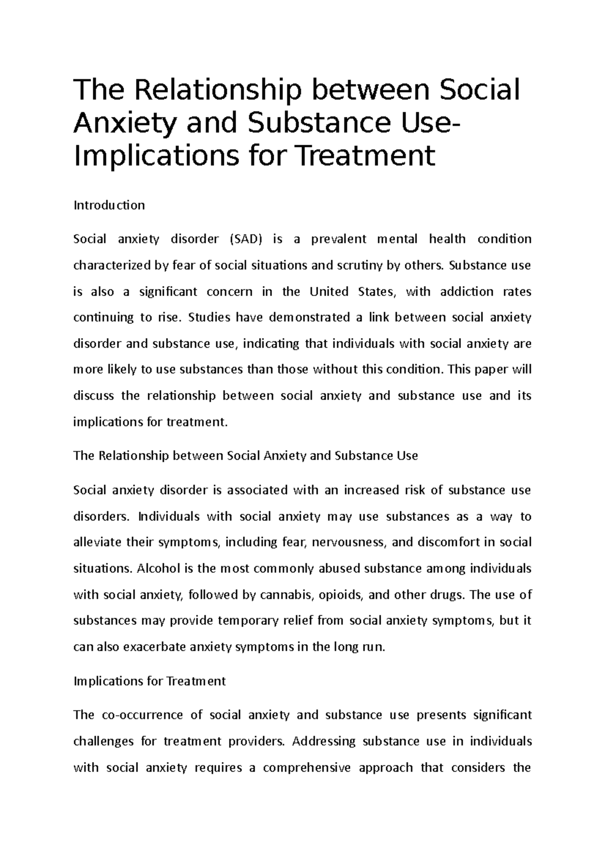 The Relationship between Social Anxiety and Substance Use- Implications ...