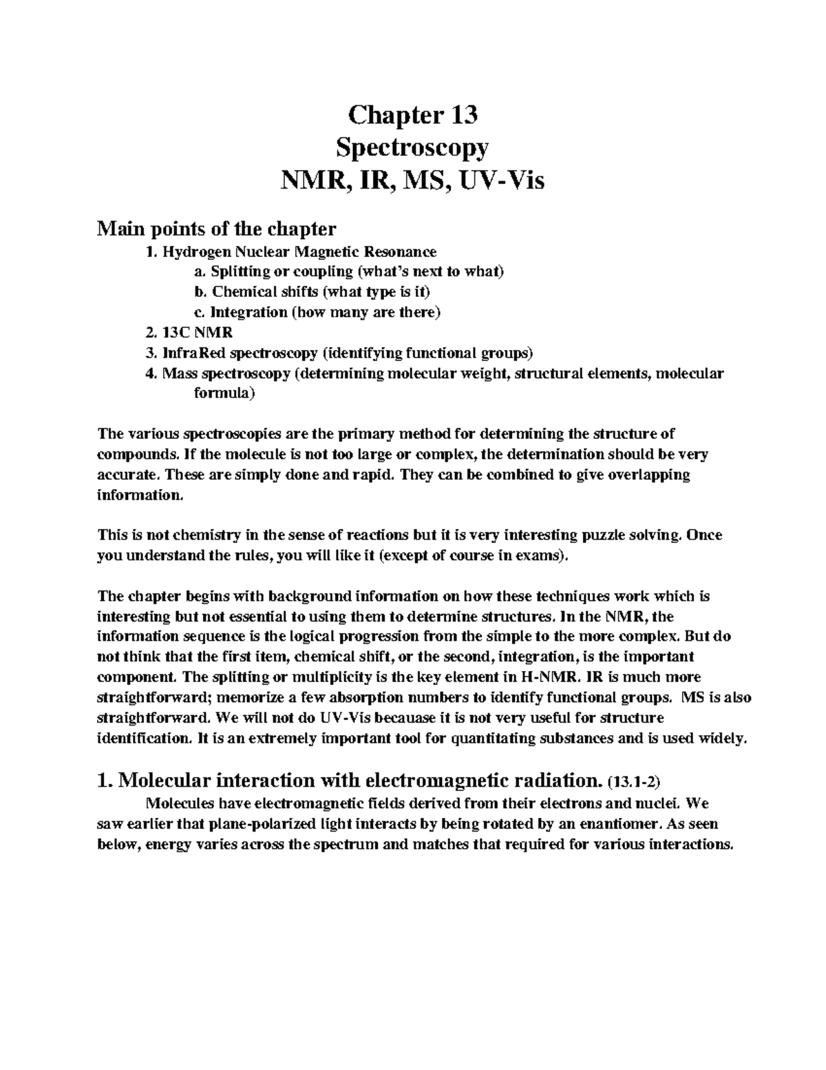 Carey-13 - Gbvyb - Chapter 13 Spectroscopy NMR, IR, MS, UV-Vis Main ...