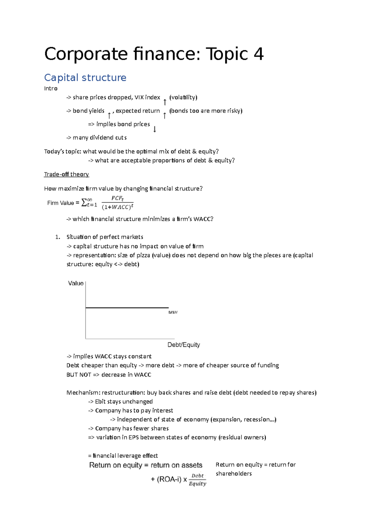Topic 4 Capital structure Corporate finance Topic 4 Capital