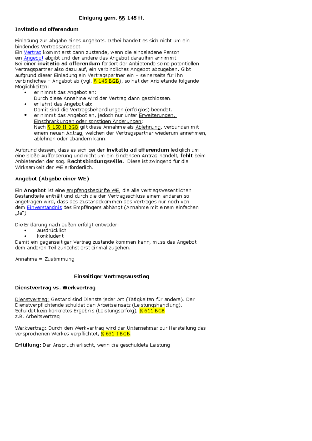 Invitatio Ad Offerendum Beispiel Grundlagen privates Wirtschaftsrecht - Einigung gem. §§ 145 ff