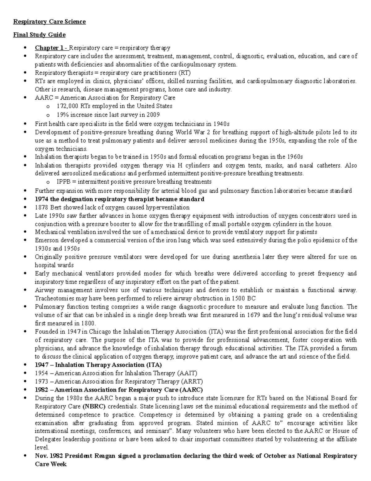 Respiratory Care Science Study Guide Respiratory Care Science Final