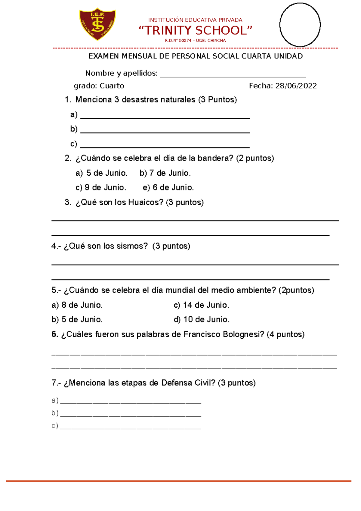 Martes Examen de Personal Social - INSTITUCIÓN EDUCATIVA PRIVADA ...