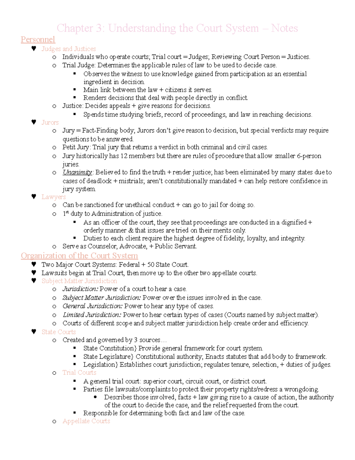 BLAW CH. 3 ~ Notes - Chapter 3: Understanding the Court System – Notes ...