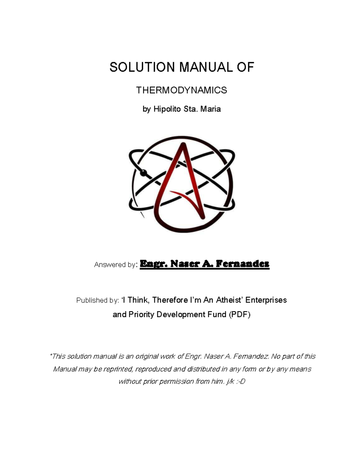 Solution Manual OF Thermodynamics - SOLUTION MANUAL OF THERMODYNAMICS ...