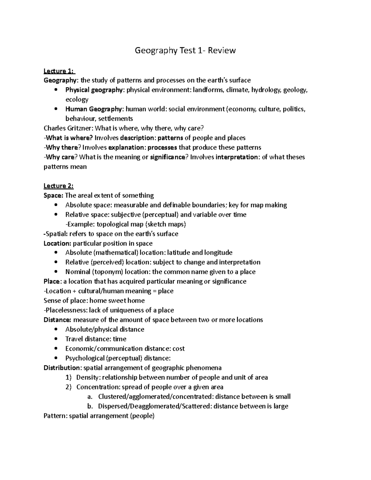 Geography Test 1 - Test Review - Geography Test 1- Review Lecture 1 ...