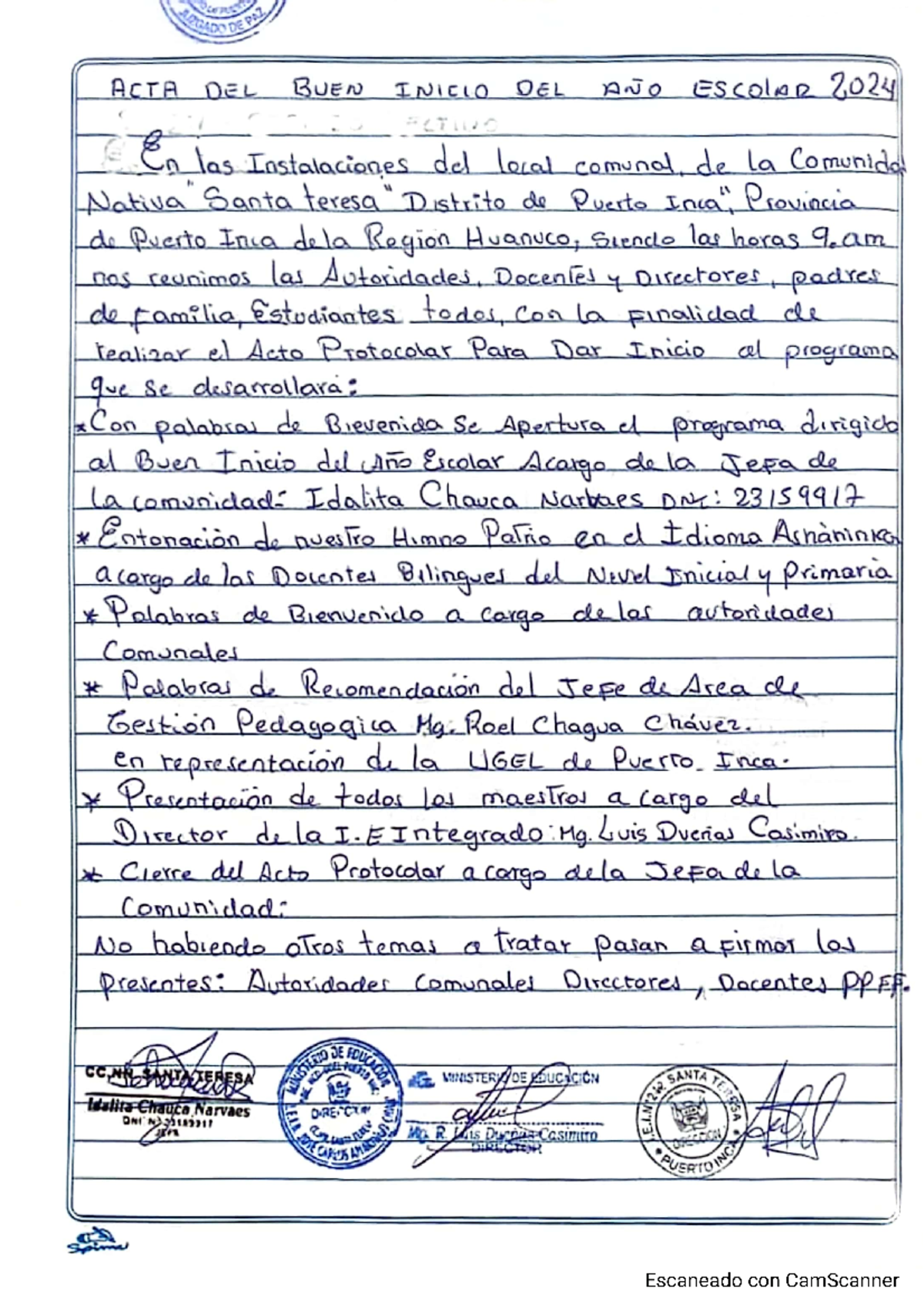 ACTA DE BUEN Inicio DEL AÑO Escolar - ADMADO DE PAY ACTA DEL BUEN ...