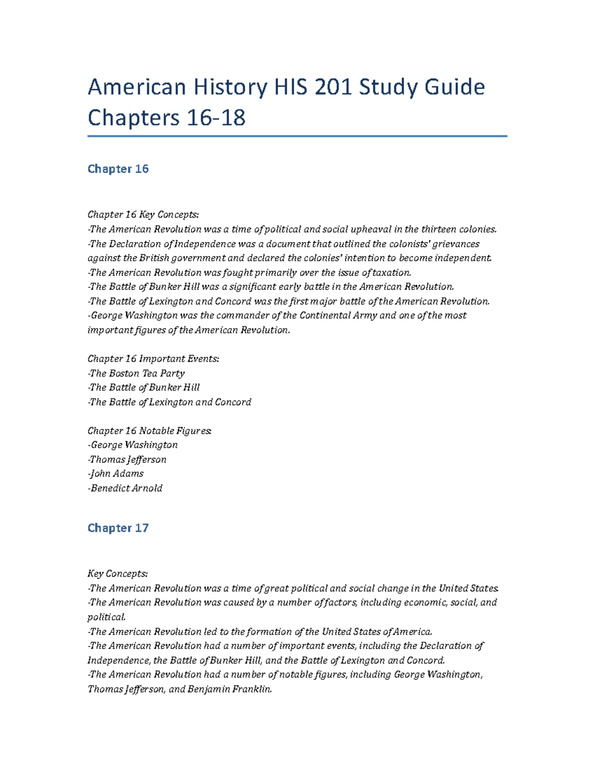 American History HIS 201 Study Guide Chapters 16-18 - American History ...