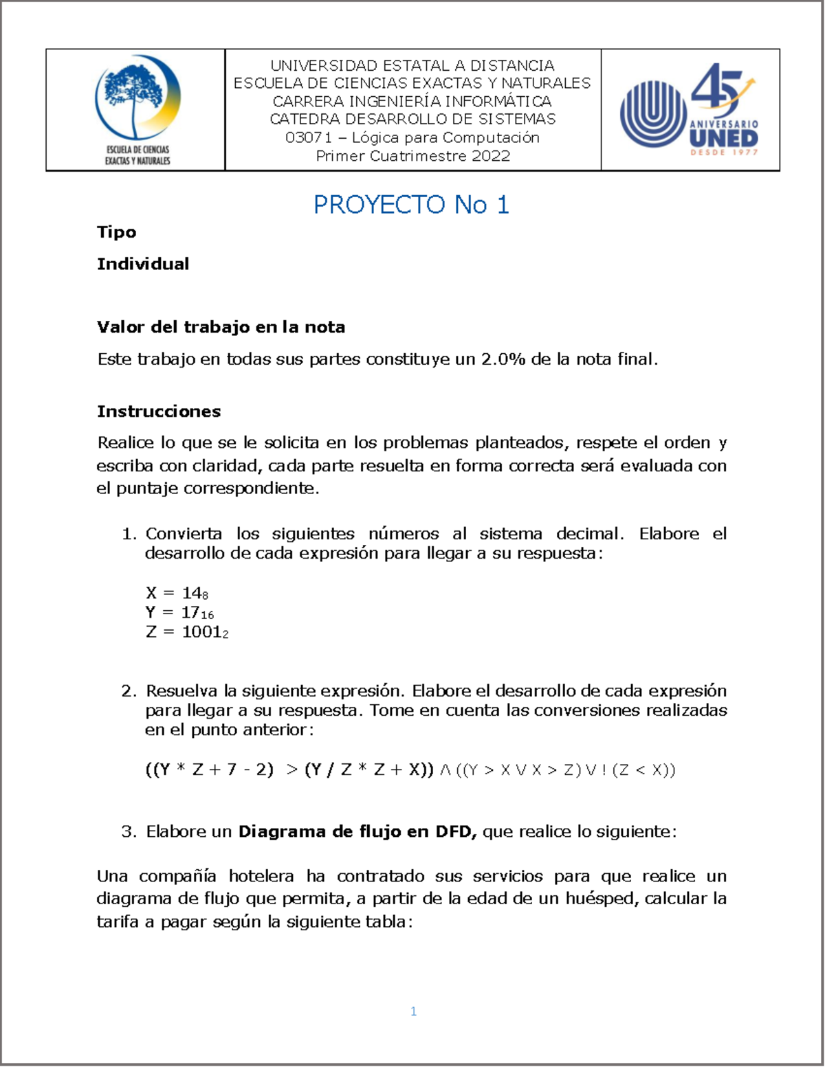 2022-1C - Proyecto No 1 - 03071 - UNIVERSIDAD ESTATAL A DISTANCIA ...