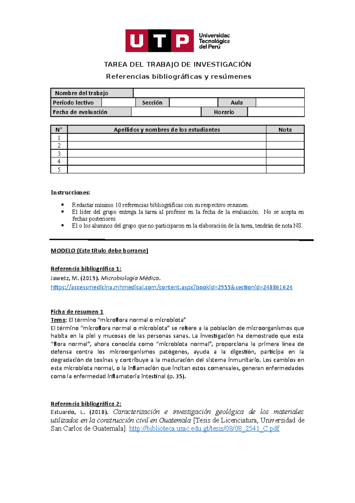 Modelo De Trabajo De La Tarea 2 - TAREA DEL TRABAJO DE INVESTIGACIÓN ...