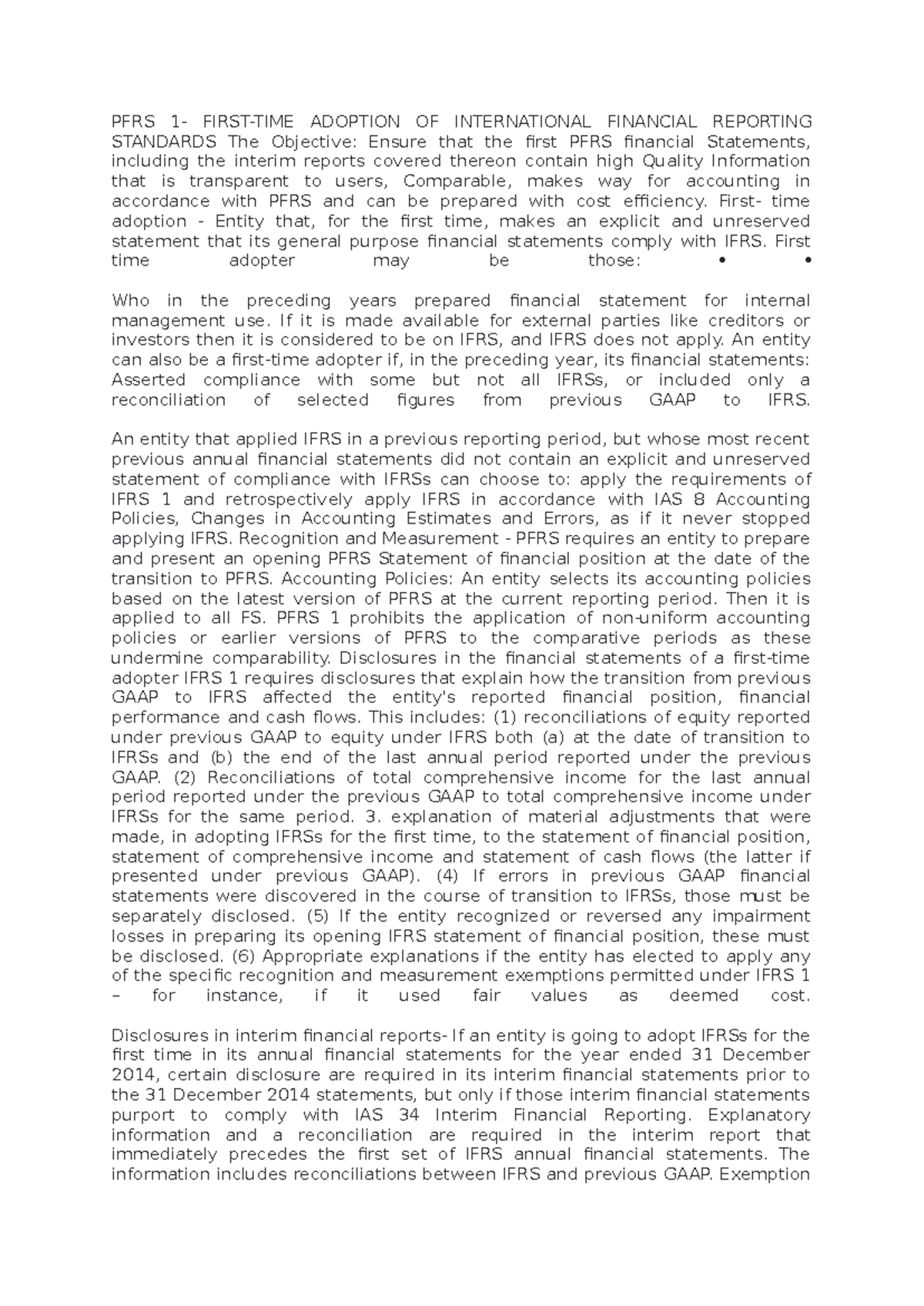 Philippine Financial Reporting Standards PFRS PAS - PFRS 1- FIRST-TIME ...