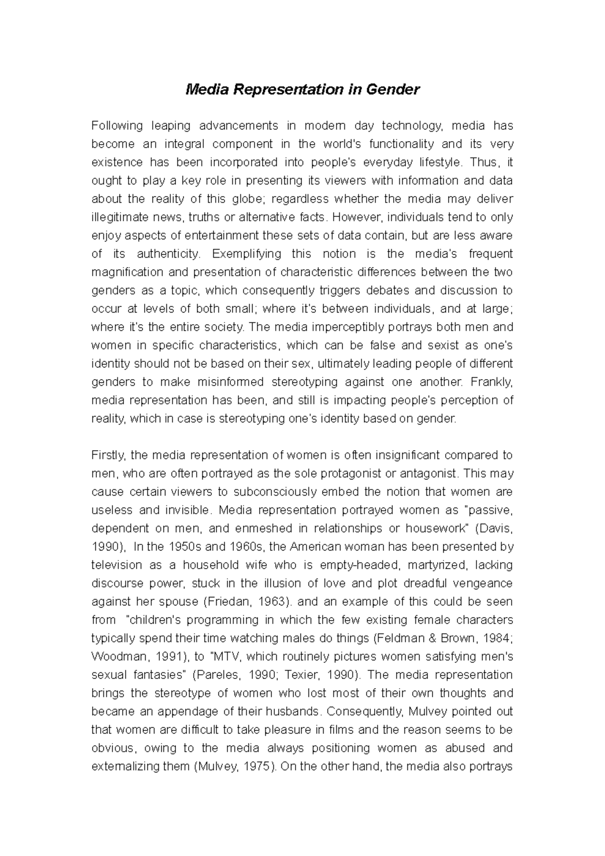 1 - Media representation - Media Representation in Gender Following ...
