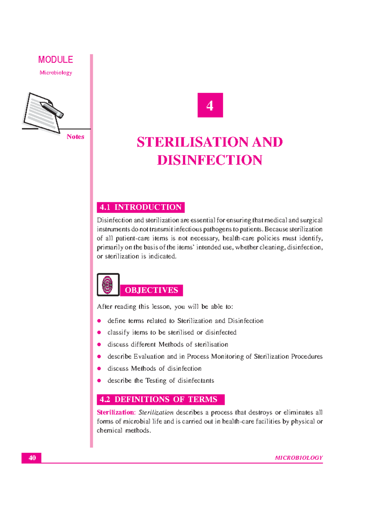 Sterilisation and disinfection MODULE Sterilisation and Disinfection