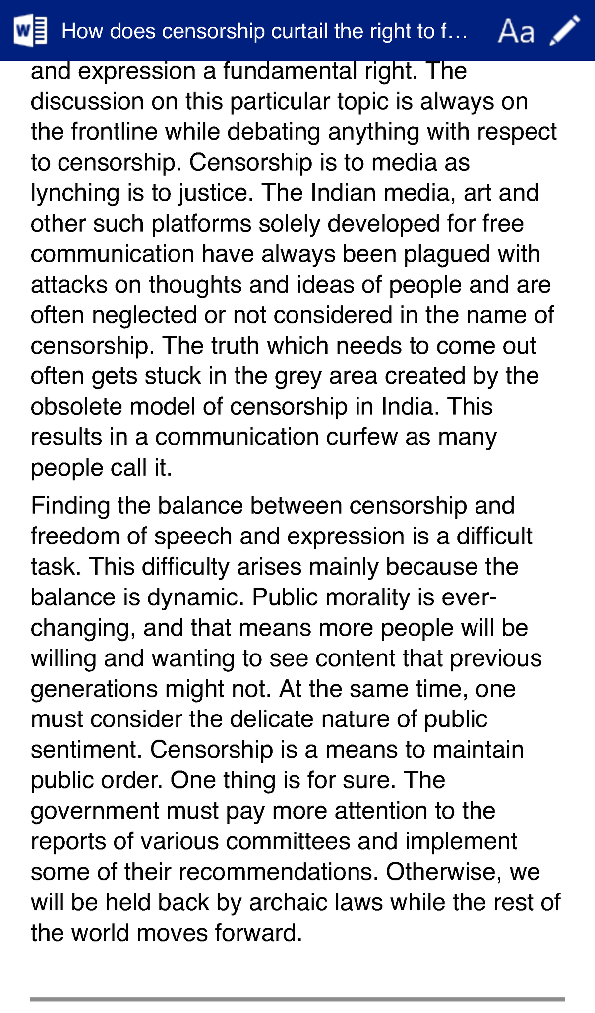 censorship freedom of speech essay