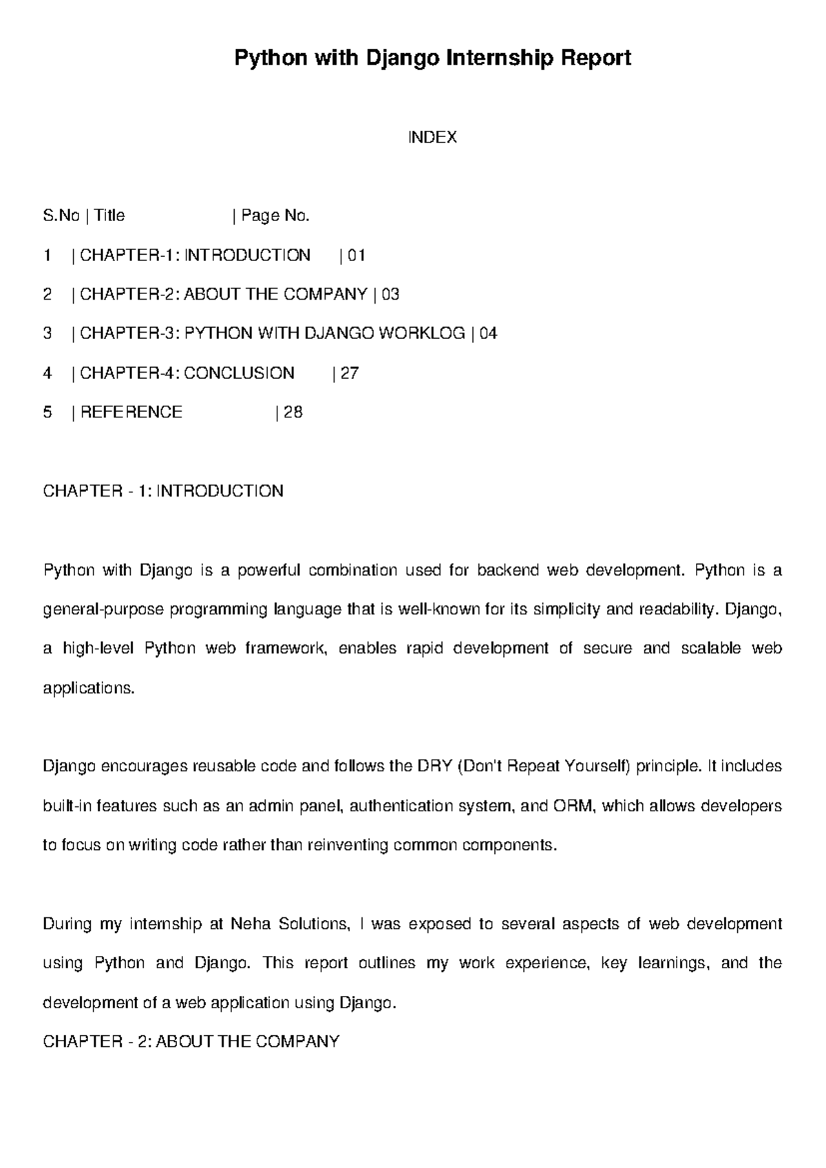 Python Django Internship Report - Python with Django Internship Report ...