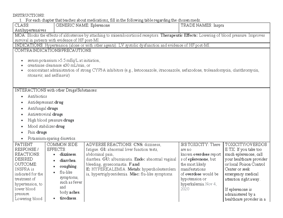 Eplerenone med card - INSTRUCTIONS: For each chapter that teaches about ...