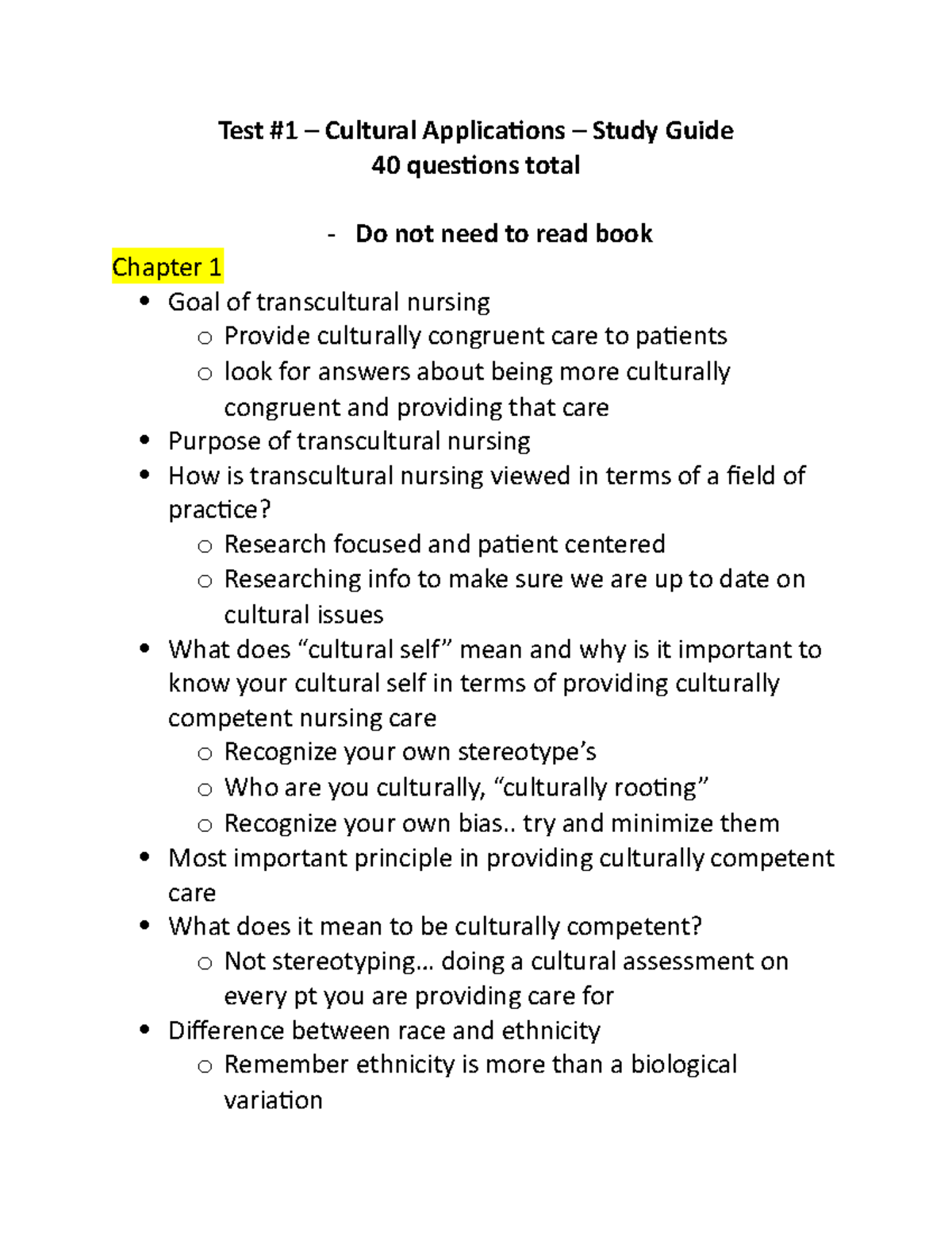Cultural exam 1 Test 1 Cultural Applications Study Guide 40