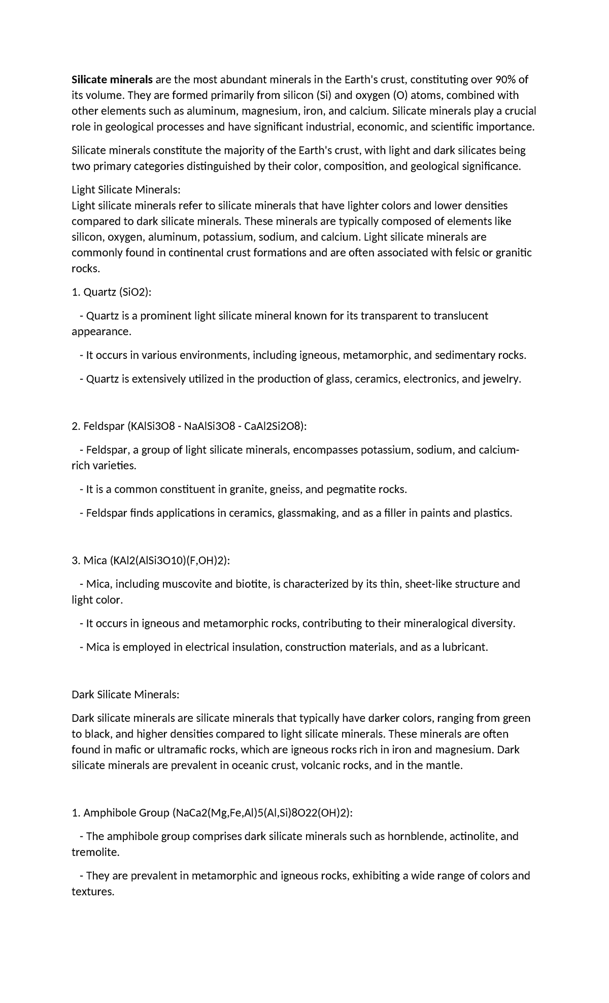 Geology- Report - Silicate Minerals Are The Most Abundant Minerals In 