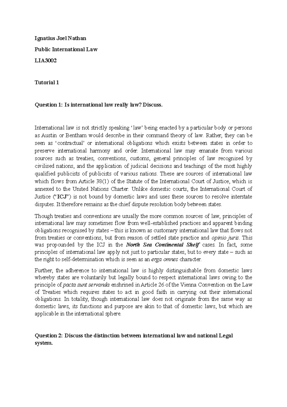 Tutorial 1 - Ignatius Joel Nathan Public International Law LIA Tutorial ...