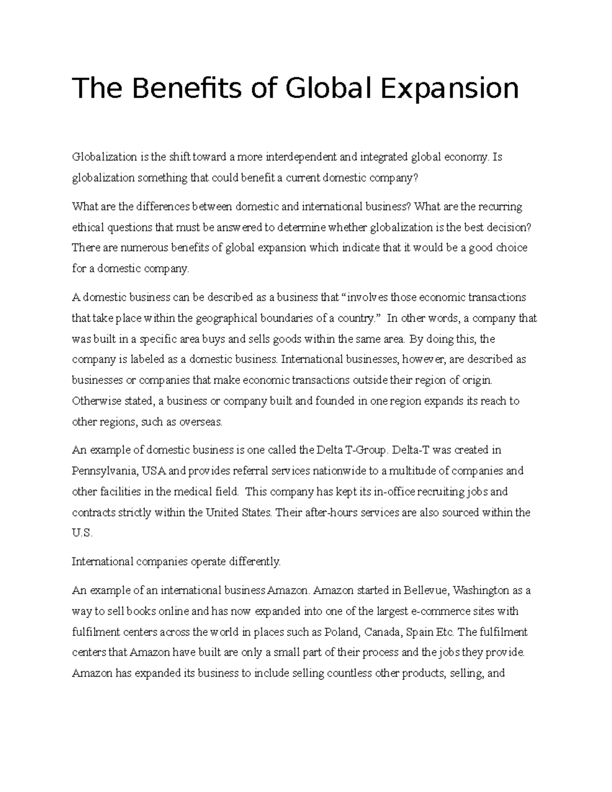 term paper on benefits of globalization