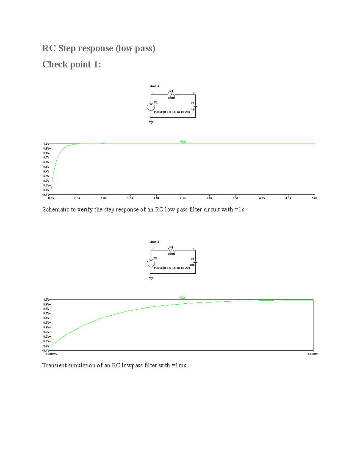RC Step response Lab RC Step response (low pass) Check point 1