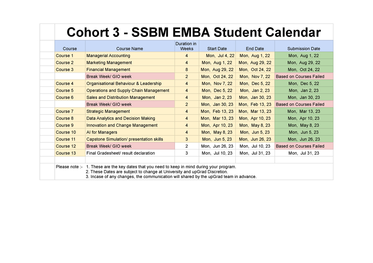 SSBM EMBA calendar C3 Cohort 3 SSBM EMBA Student Calendar Course
