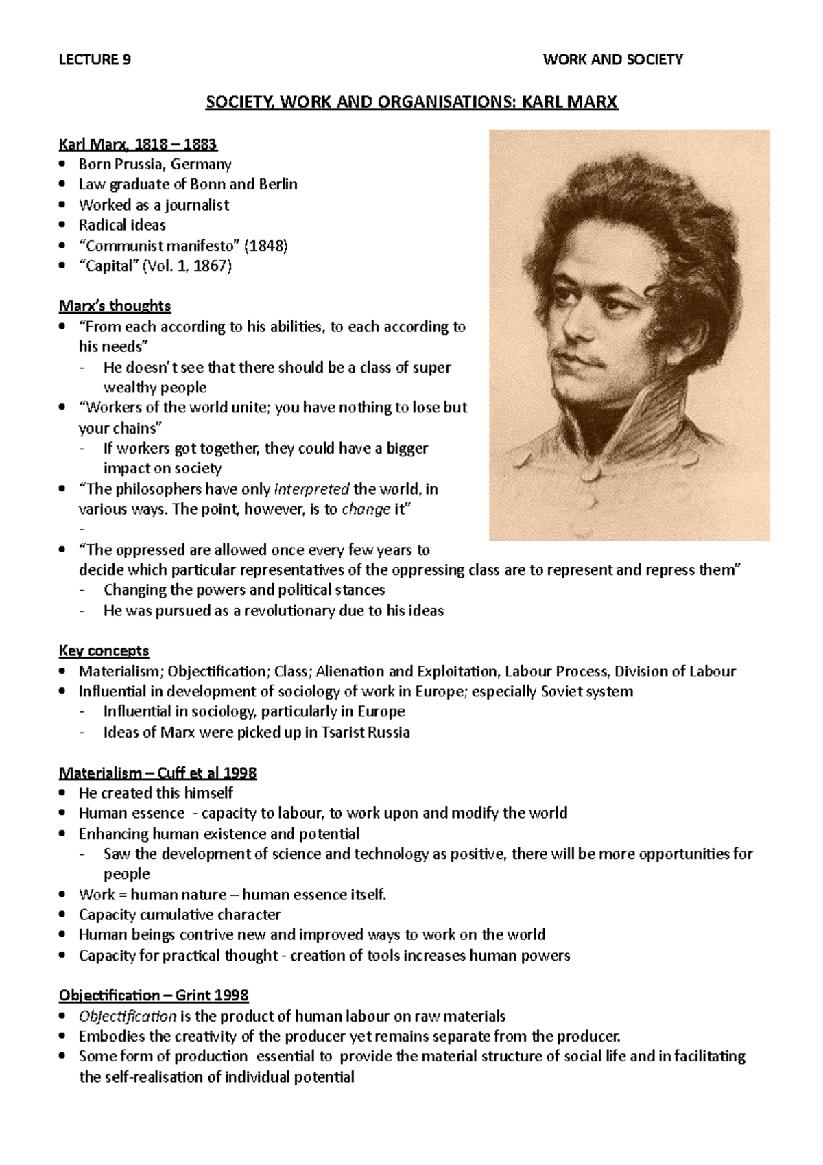 L9 - Karl Marx Ideologies - LECTURE 9 WORK AND SOCIETY SOCIETY, WORK ...