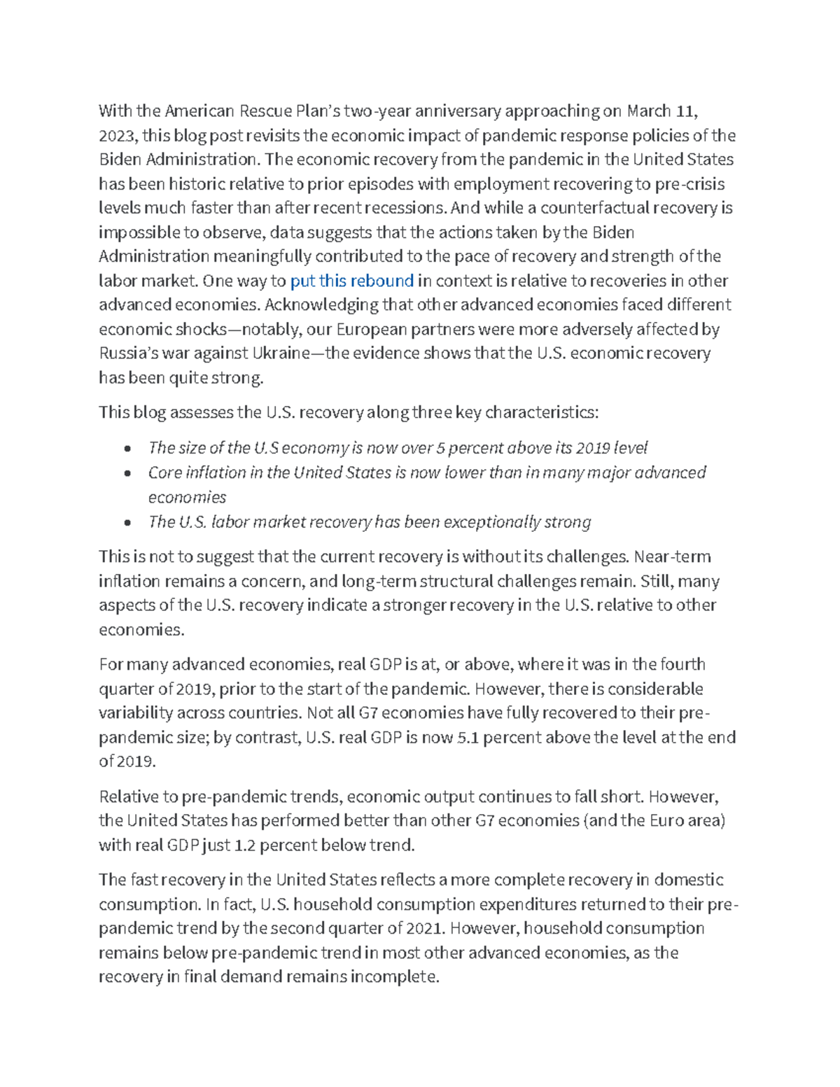 Economic Recovery - Notes - With the American Rescue Plan’s two-year ...
