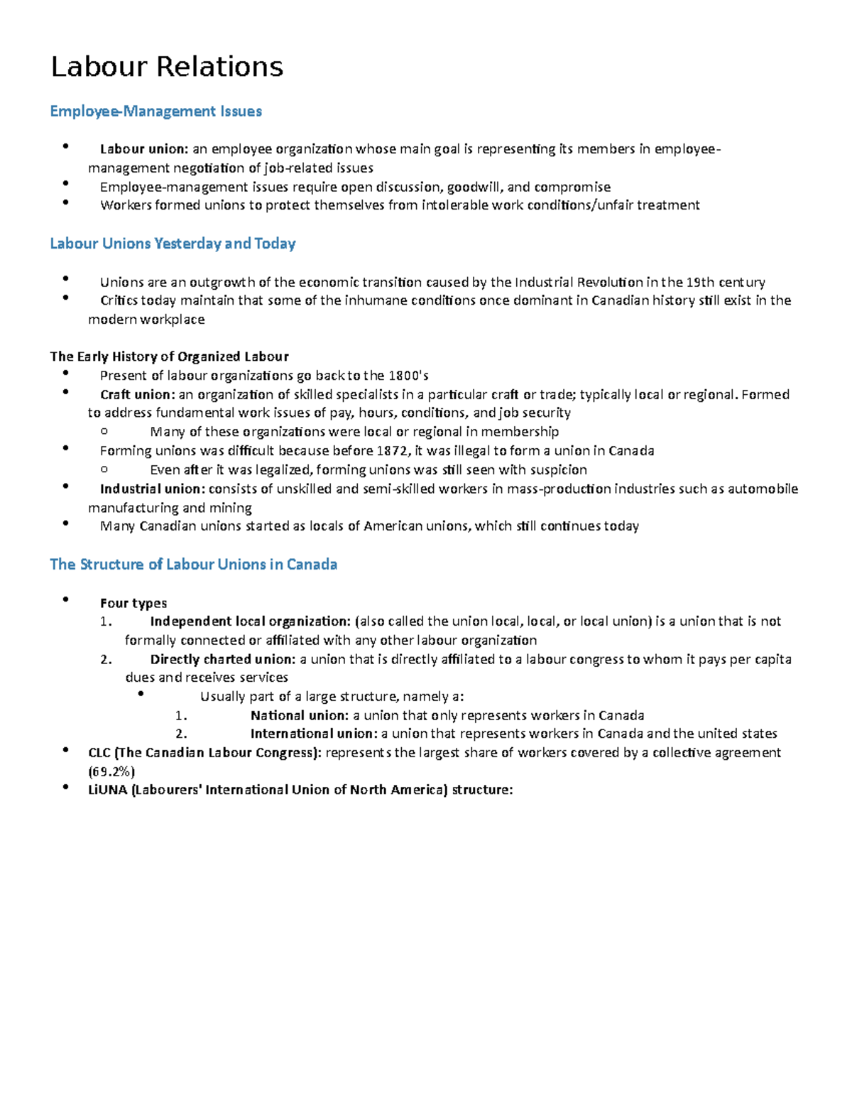 Labour Relations - Chapter Summary - Labour Relations Issues Labour ...