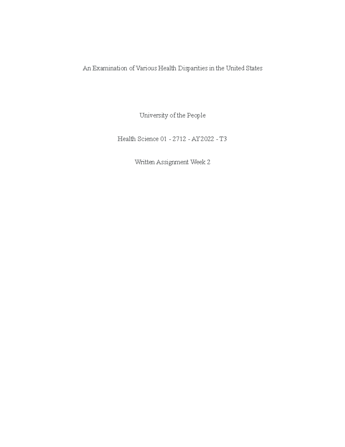 An Examination of Various Health Disparities in the United States ...