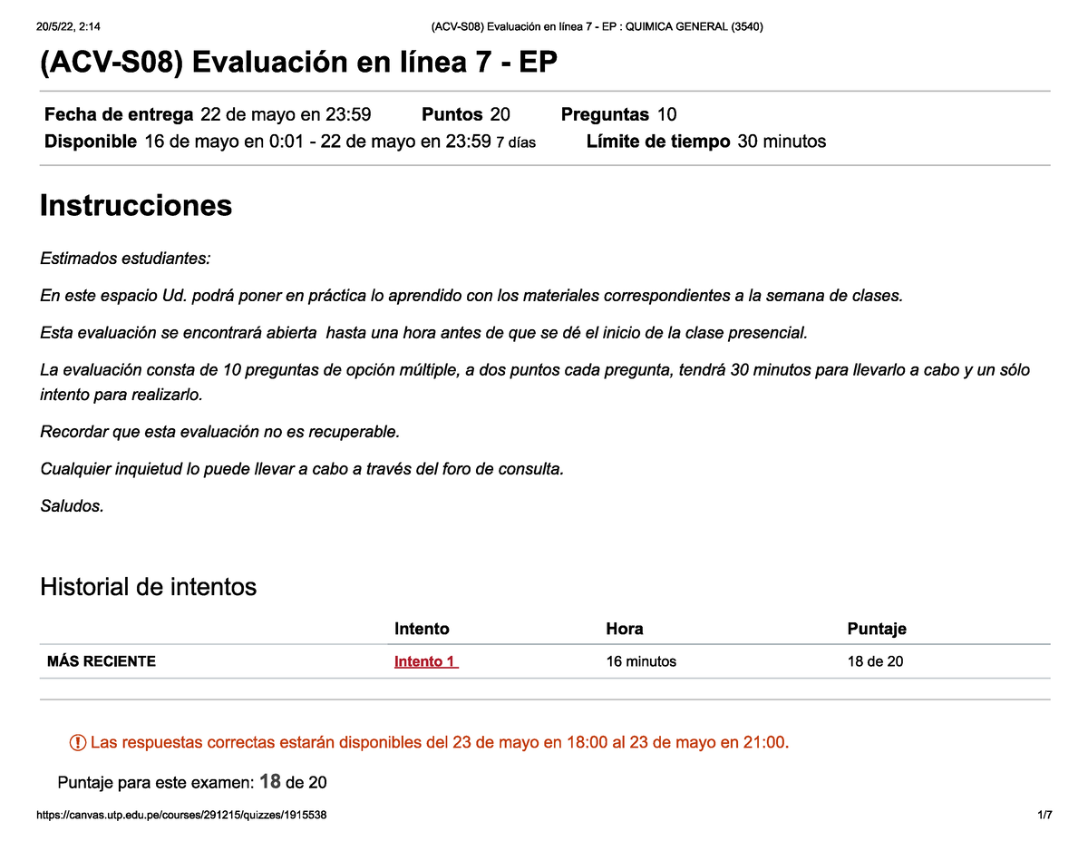 Evalacion en linea Quimica General 17871 StuDocu