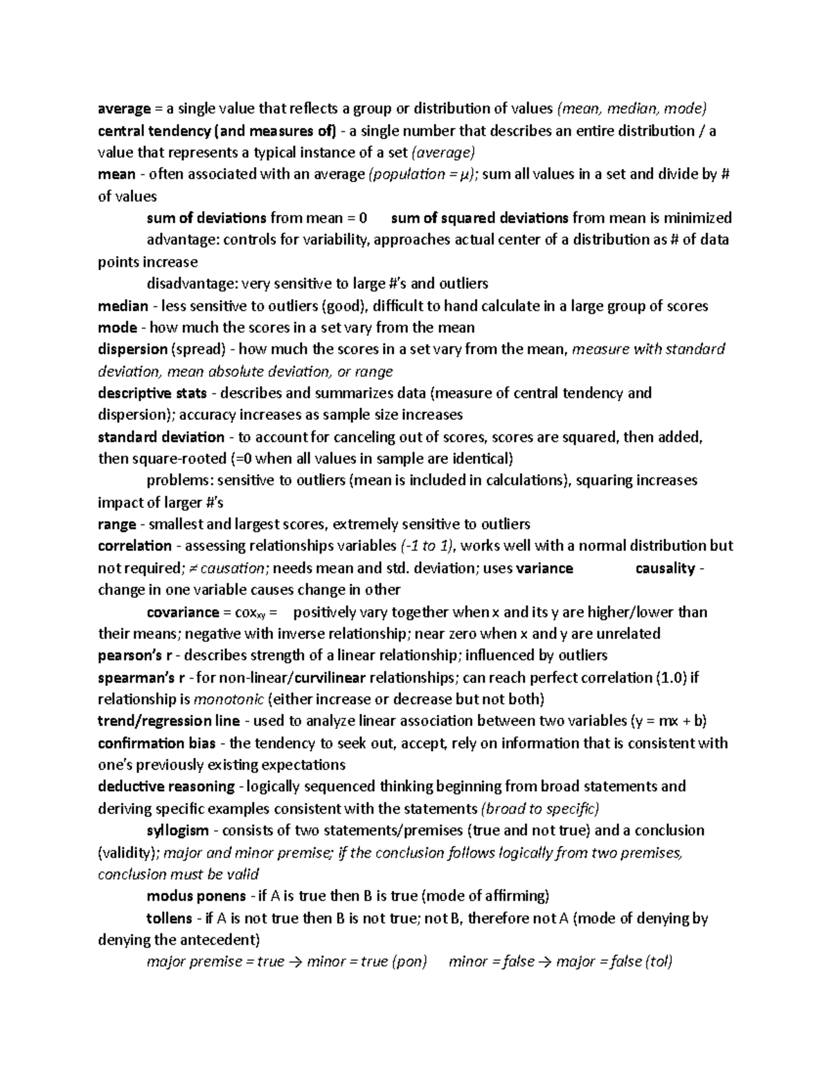 Exam 1 Study Guide - average = a single value that reflects a group or ...