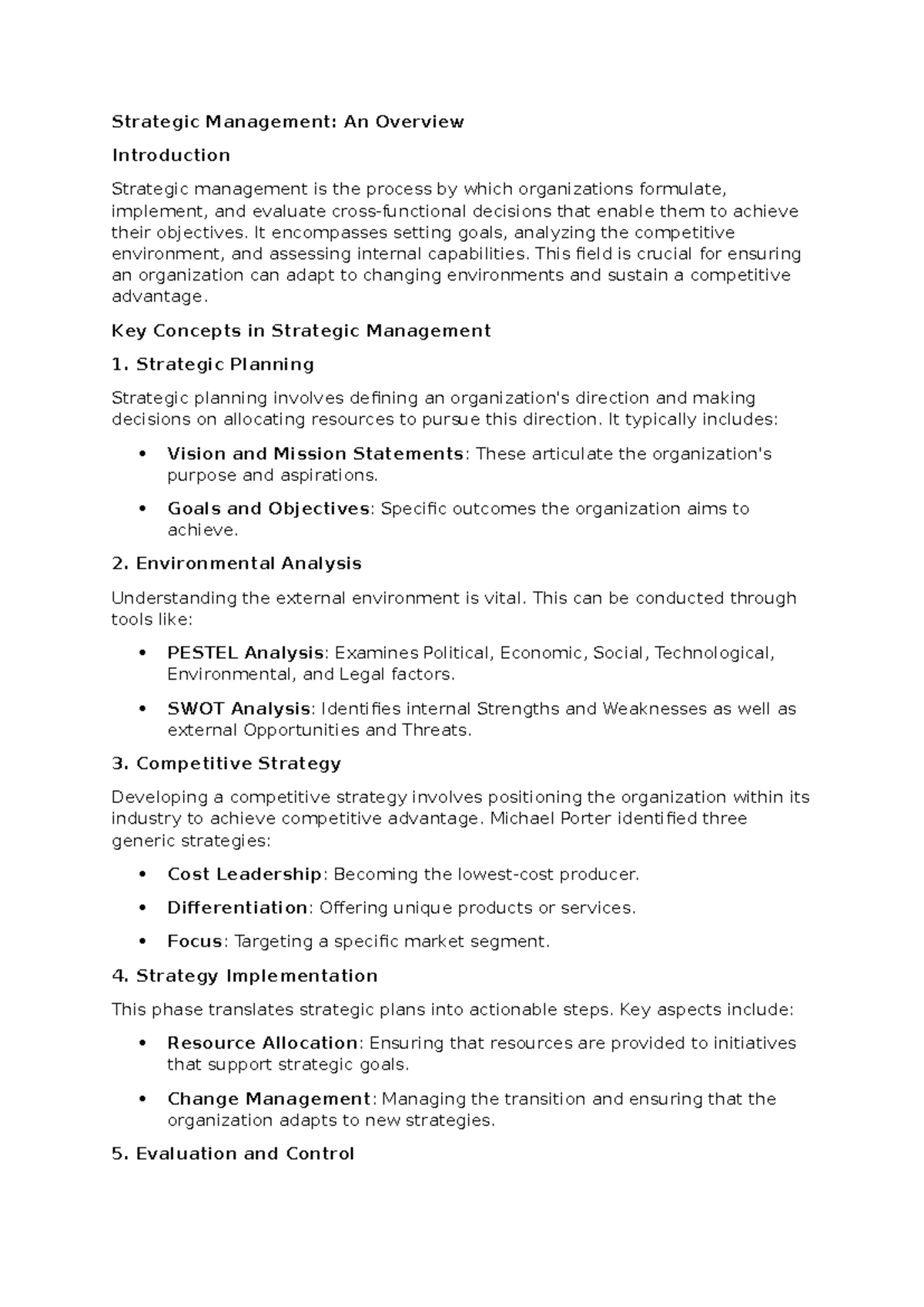 Reasrch - it will - Strategic Management: An Overview Introduction ...