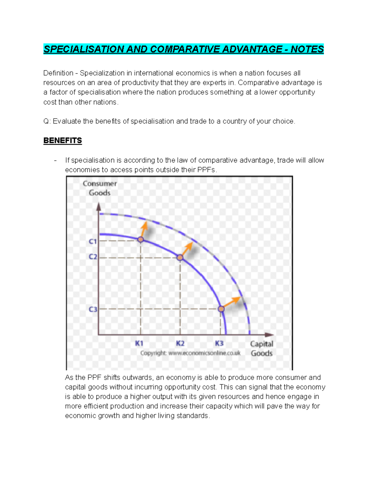 Specialisation AND Comparative Advantage - Notes - SPECIALISATION AND ...