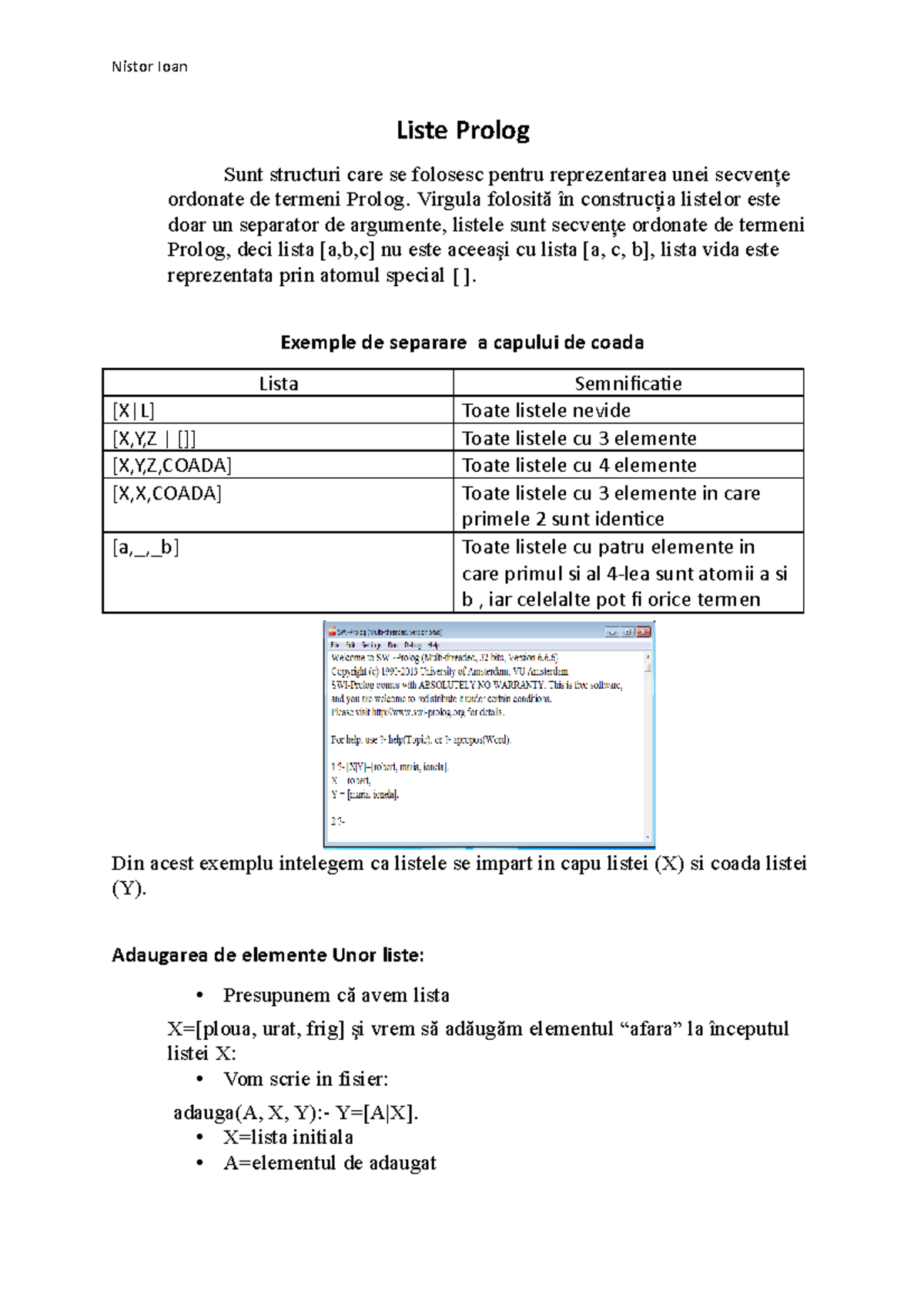Liste Prolog - Logical information - Nistor Ioan Liste Prolog Sunt ...