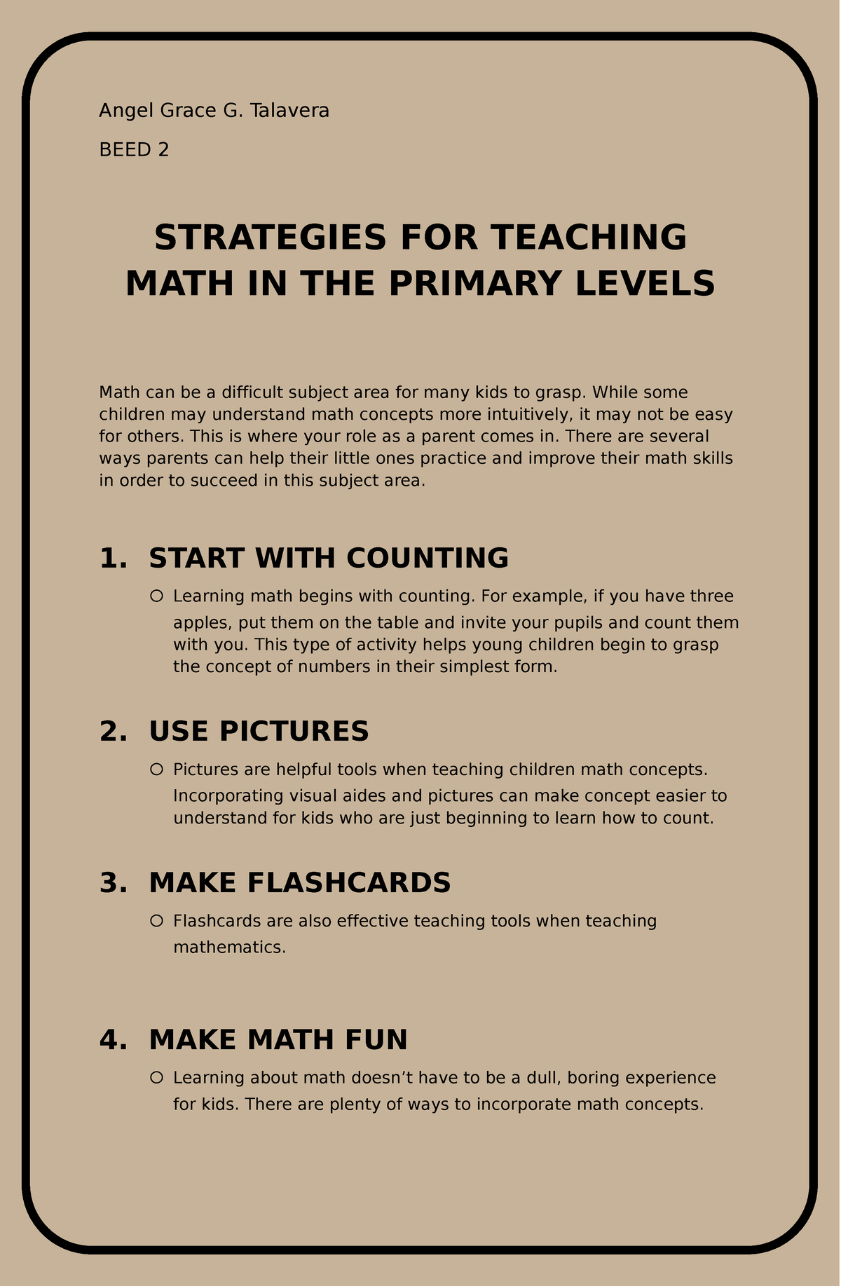 Angel Grace G. Talavera Teaching Math Strategies - Angel Grace G ...