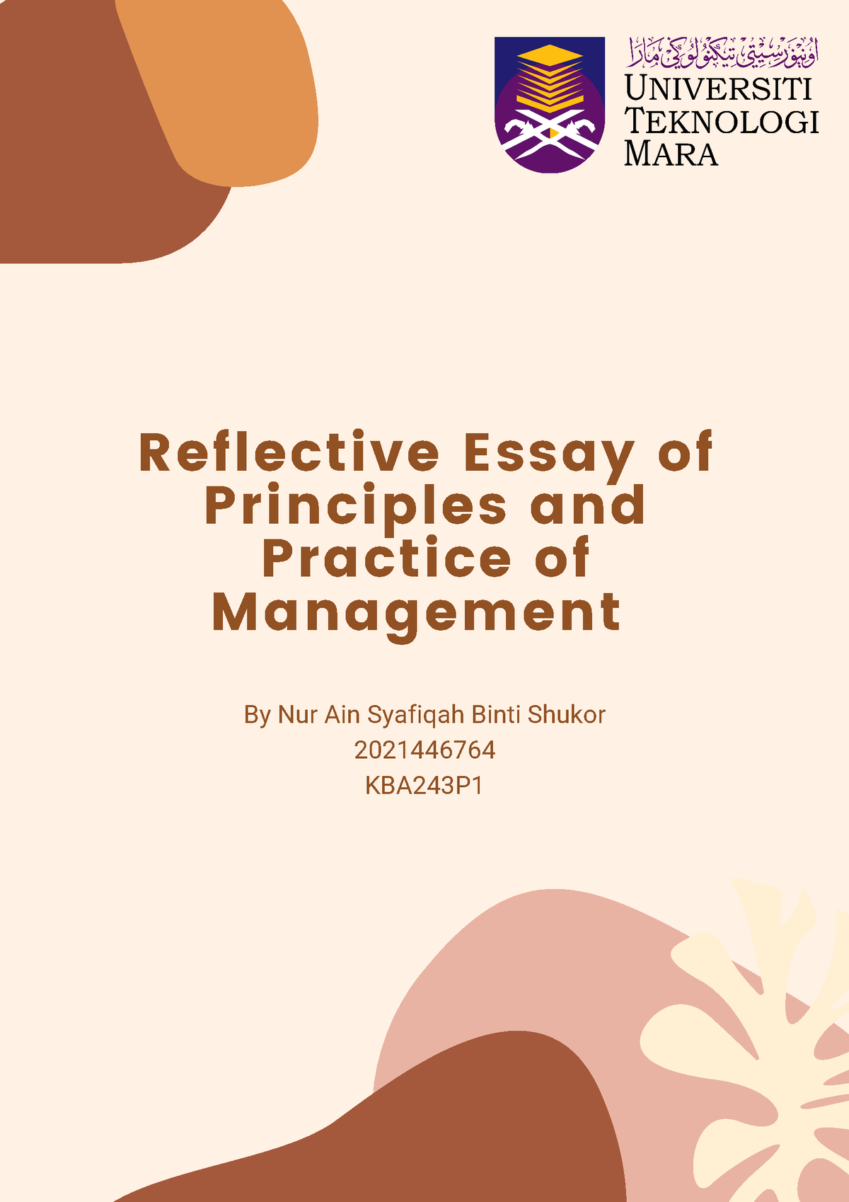 reflective essay on principles of management