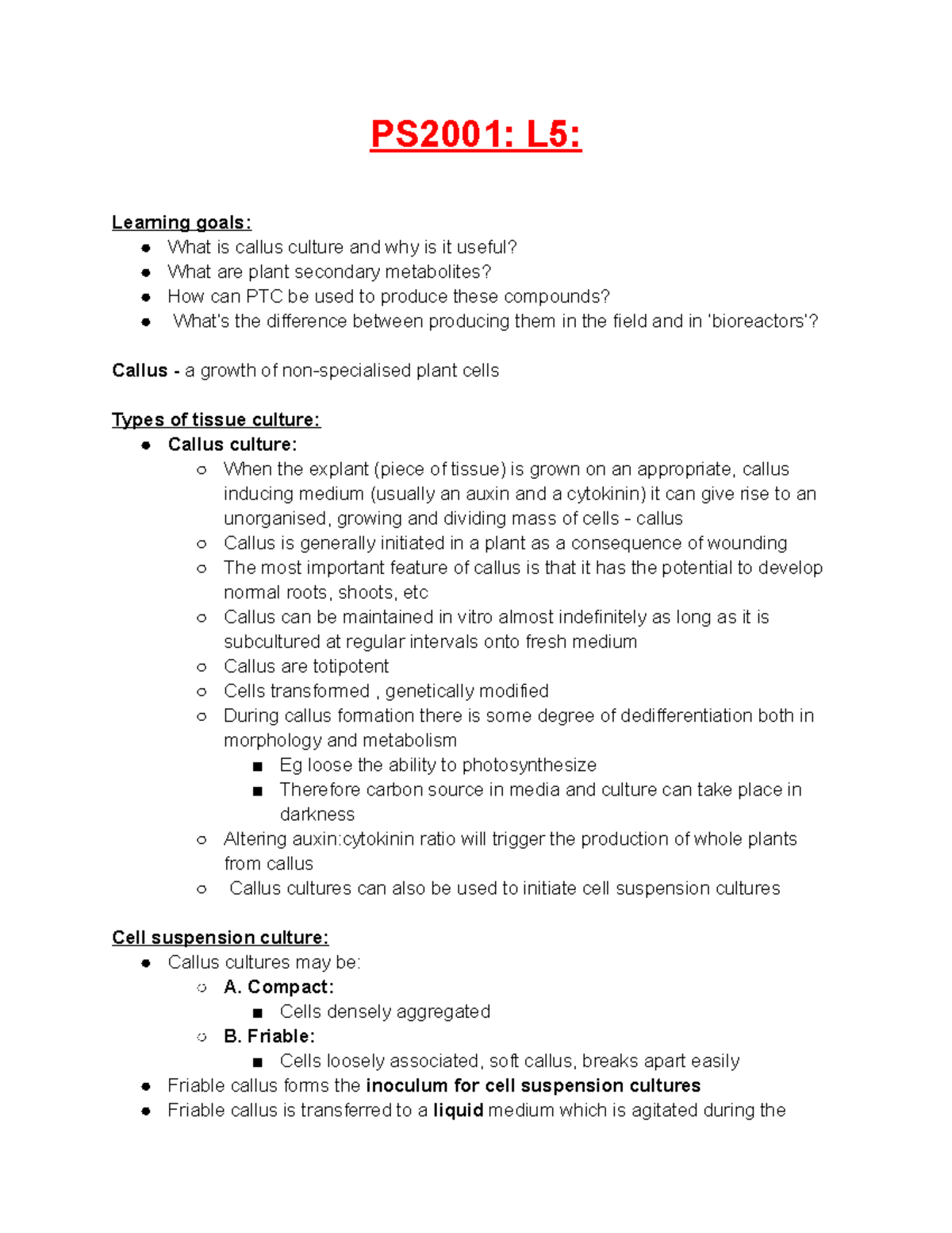 PS2001 L5 lecture notes PS2001 L5 Learning goals What is callus