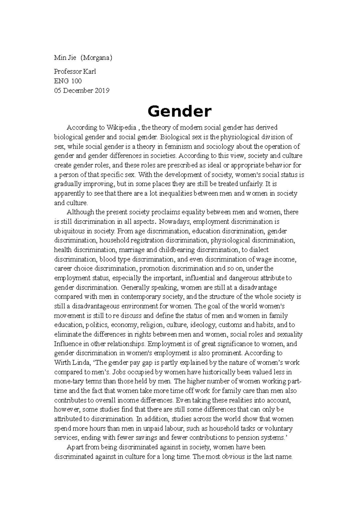 gender narrative essay