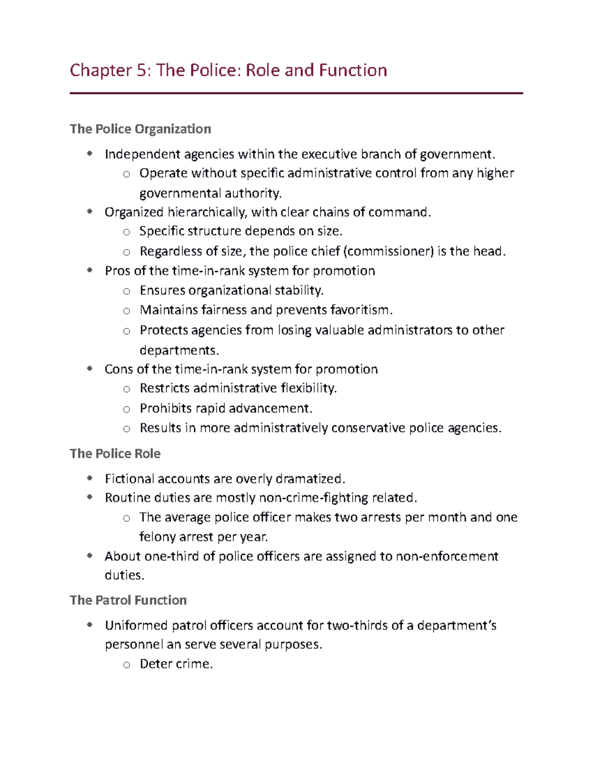 Intro To Cj Chapter 5 Notes - Chapter 5: The Police: Role And Function ...