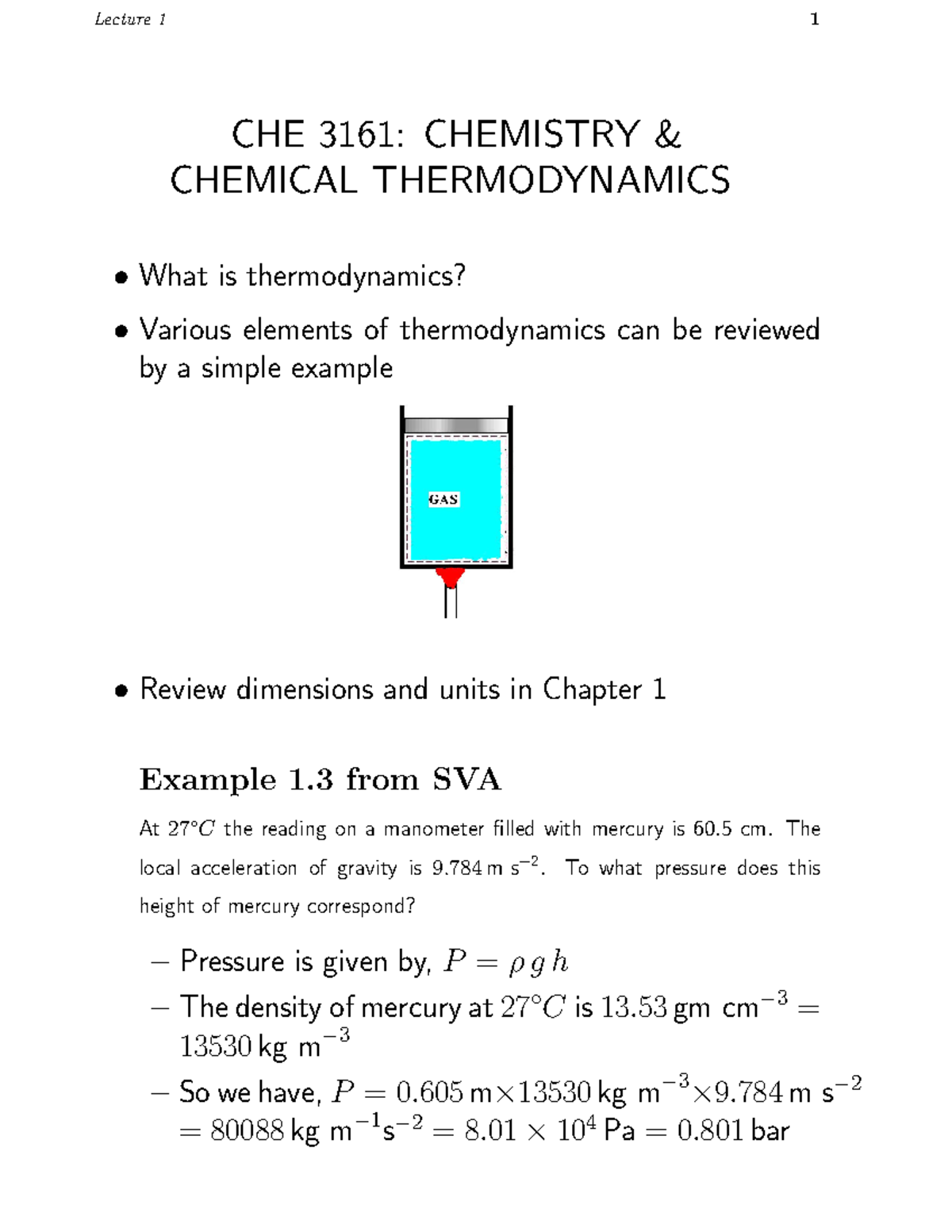 Lecture 1 - Lecture 1 1 CHE 3161: CHEMISTRY & CHEMICAL THERMODYNAMICS ...