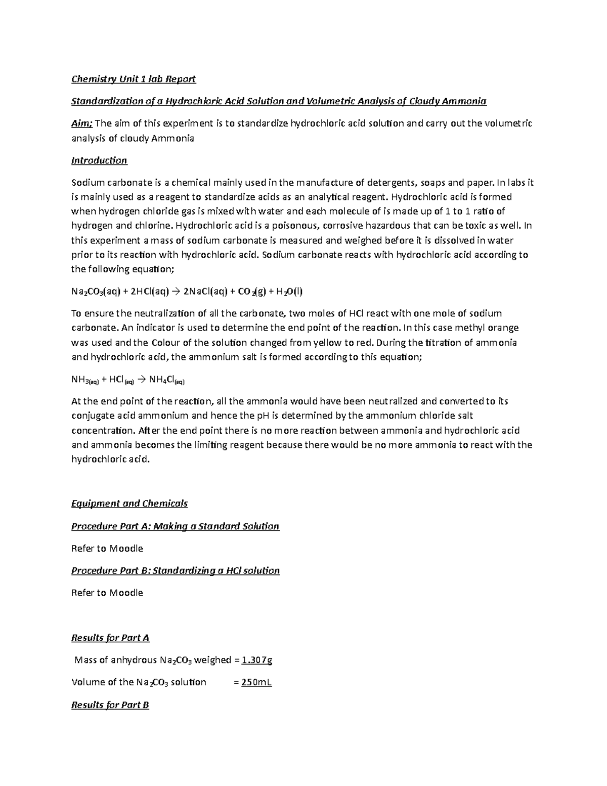 Chemistry Unit 1 lab Report - Chemistry Unit 1 lab Report ...