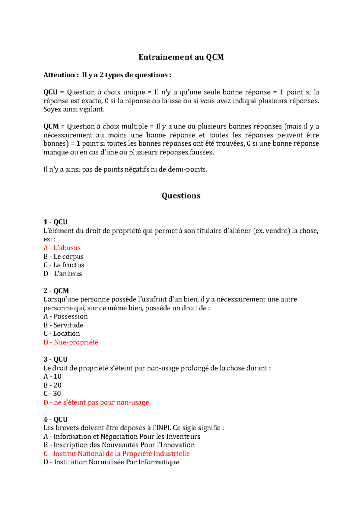Entrainement 2017 - sujet - Entrainement au QCM Attention : Il y a 2 ...