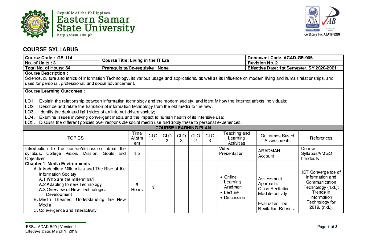 Syllabus - Ge 114 - ,ma X;alkx - Essu-acad-500 