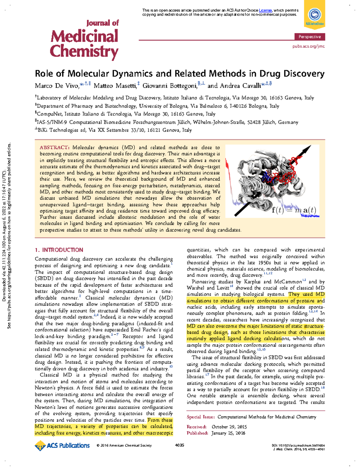 Role of Molecular Dynamics and Related Methods in Drug Discovery ...