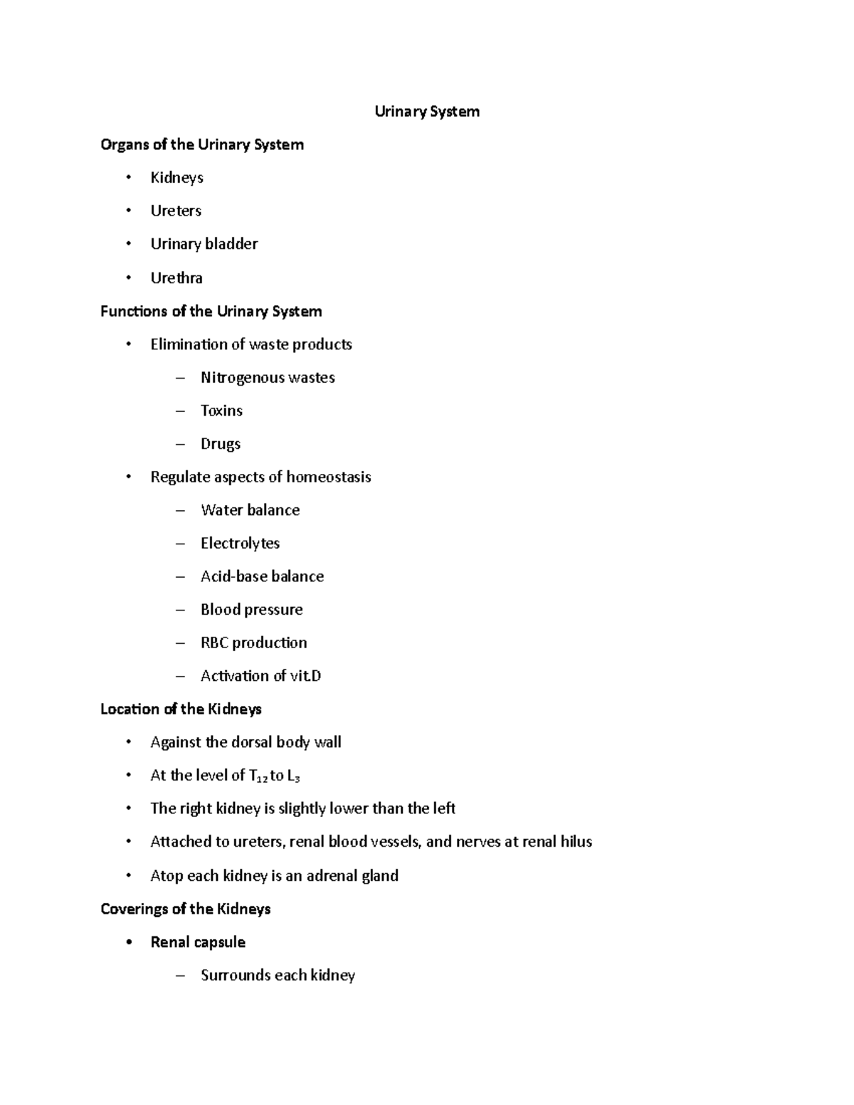 Reviewer on Urinary System Urinary System Organs of the Urinary