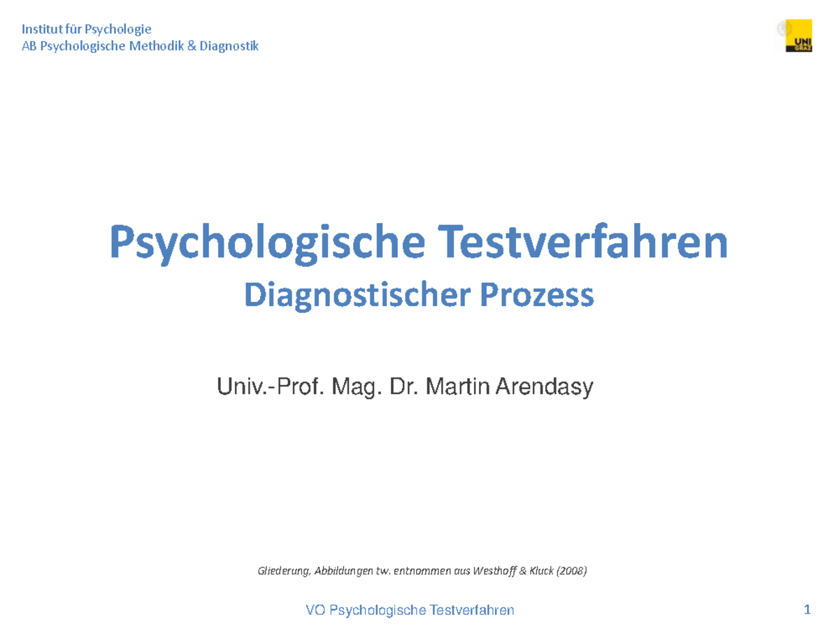 Vorlesungsnotizen, Vorlesung 5 Diagnostischer Prozess - Institut ...