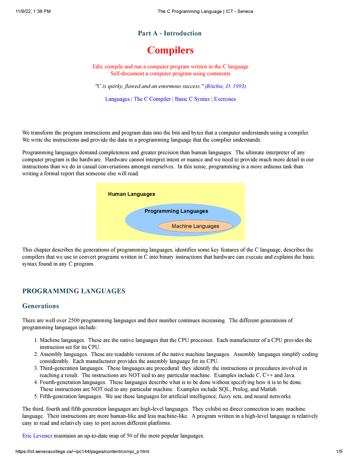 The C Programming Language Ict Compilers Seneca Part A