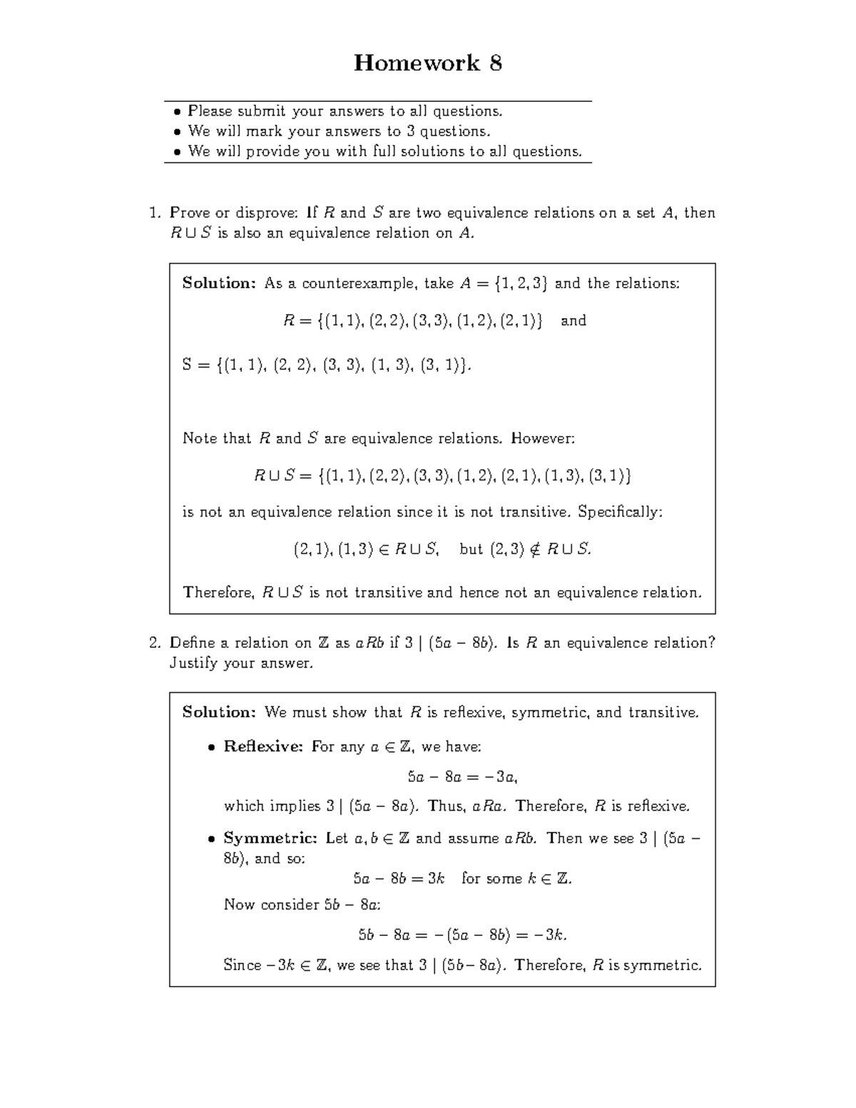 Homework 8 - Please submit your answers to all questions. We will mark ...