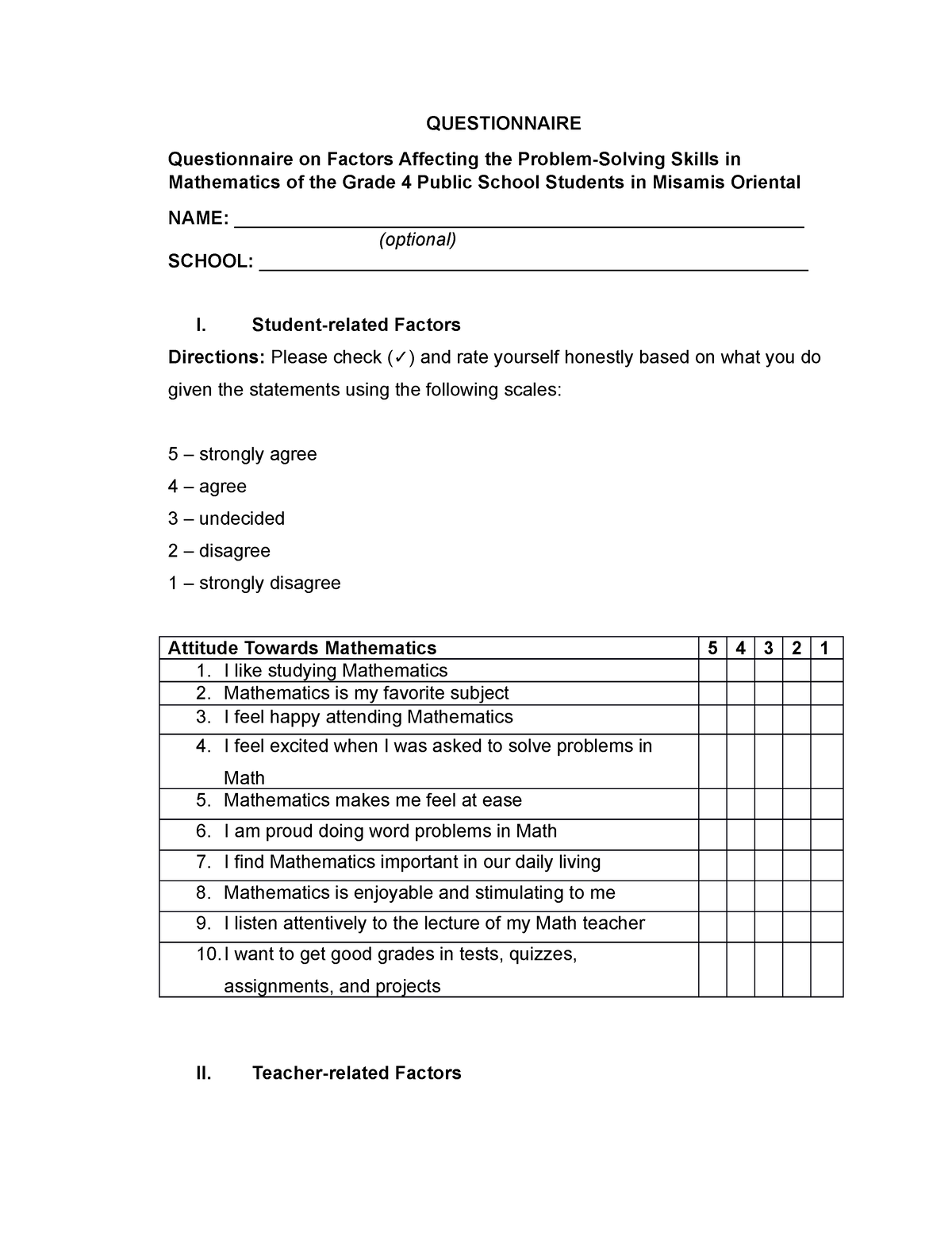 problem solving skills questionnaire pdf